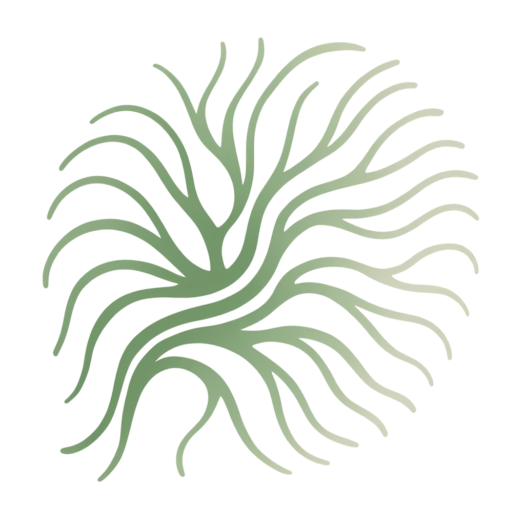 Abstract illustration of branching neural pathways in soft sage green tones